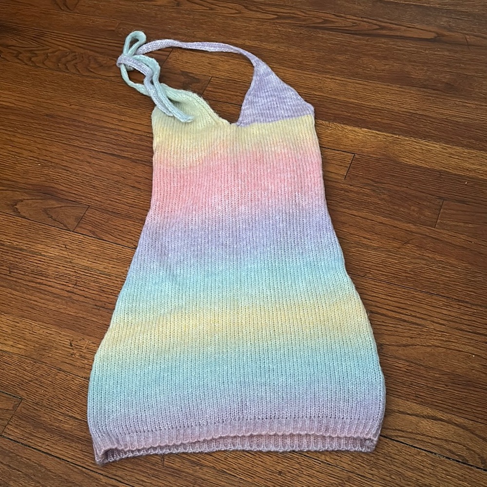 Princess Polly Pastel Rainbow Knit Halter Dress